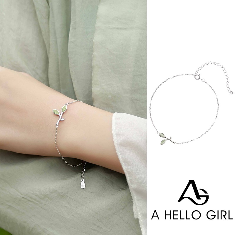 Gelang Tumpuk Bracelet Daun Opal Daun Muda Rantai Perak Versi Korea Perhiasan Bracelets Jewelry