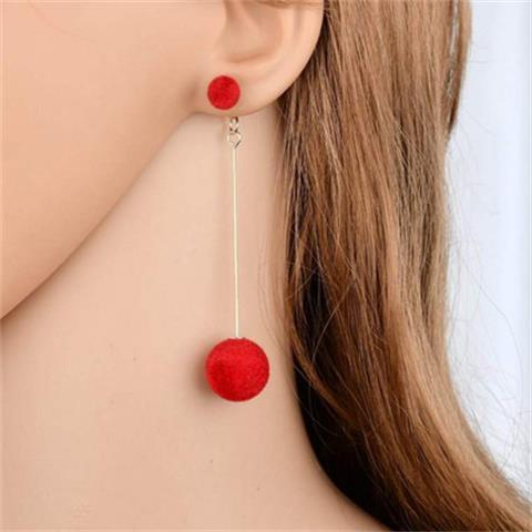 Anting Bola Mewah Panjang Temperamen Korea Perempuan Anting Rumbai Merah Sederhana Anting High-End