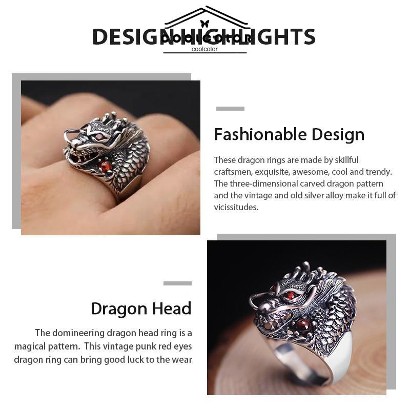 COD❤️Cincin Titanium Pria Punk Desain Dragon Naga Retro Anti Karat Vintage Adjustable Fashion Untuk Pria Murah- cl