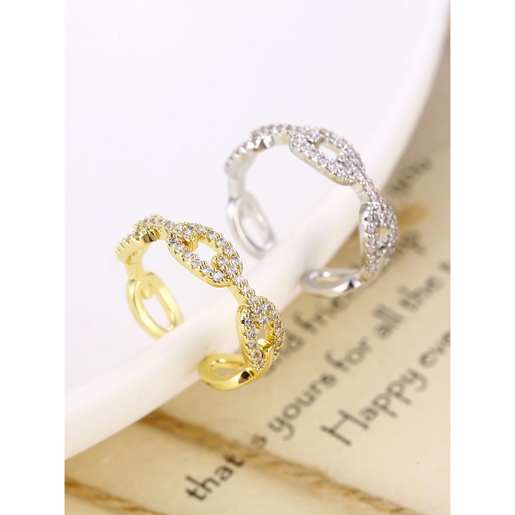 Klasik Twist Chain Open Rings Untuk Wanita Zirkon Geometris Twist Wrapped Couple Ring Pernikahan Perhiasan Aesthetic