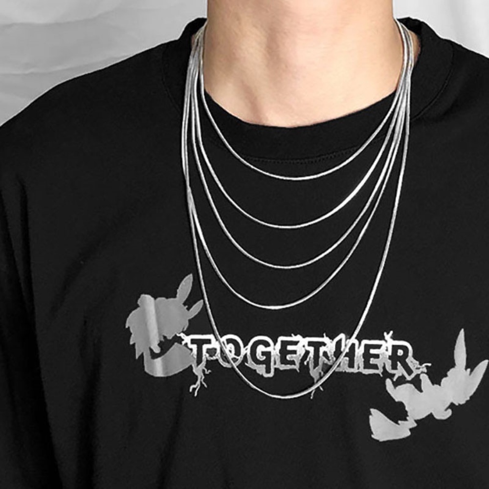 Titanium Steel Necklace Korean Tide Simple Chain Square Snake Round Bone Chain Hip Hop Necklace Men Women Sweet Heart Jewelry