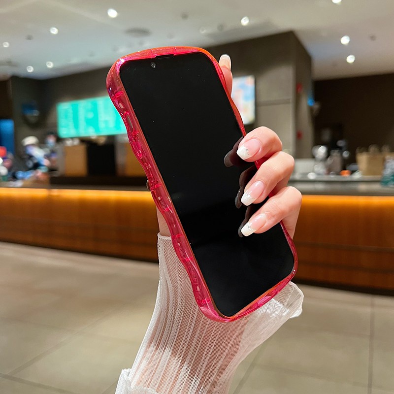 【Wave Doll】Cute LOTSO Soft Case iPhone X XR XS Max 11 12 13 14 Pro Max Strawberry Bear Cartoon Clear Phone Case Camera Protect Pink