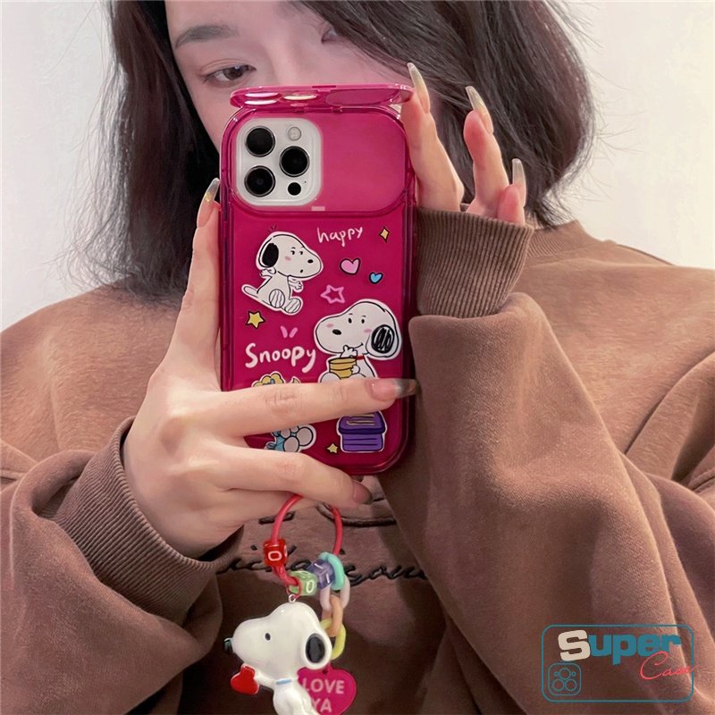 Kartun Indah Snoopy Casing Kompatibel Untuk IPhone 13 11 14 12 Pro MAX XR 8 7 14 Plus X XS MAX SE 2020 Gadis Kreatif Flip Make Up Cermin Shockproof Lembut TPU Phone Back Cover Case