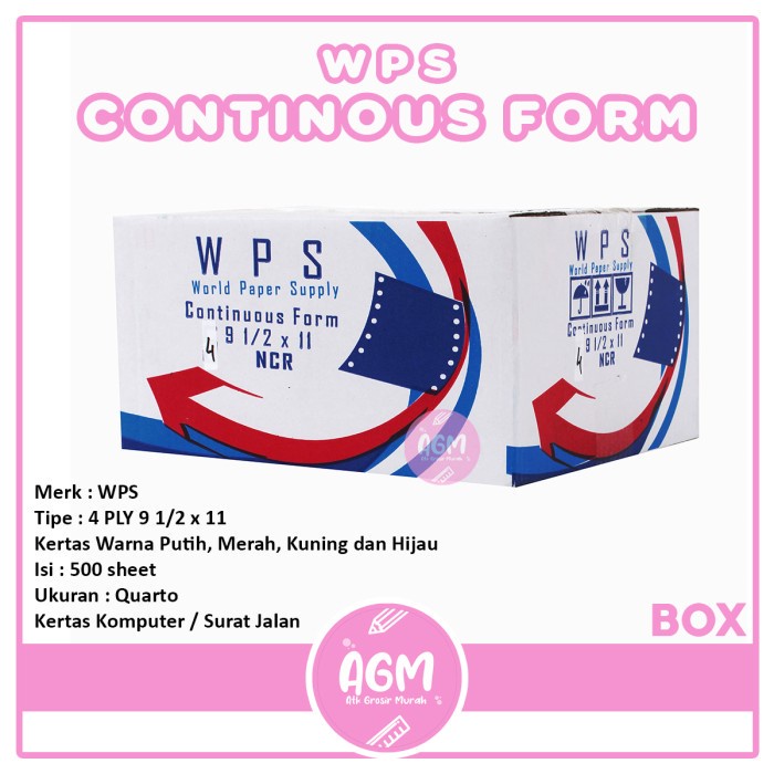

WPS Continous Form 4 Ply 9 1/2 X 11 NCR Ukuran Quarto - Per Box