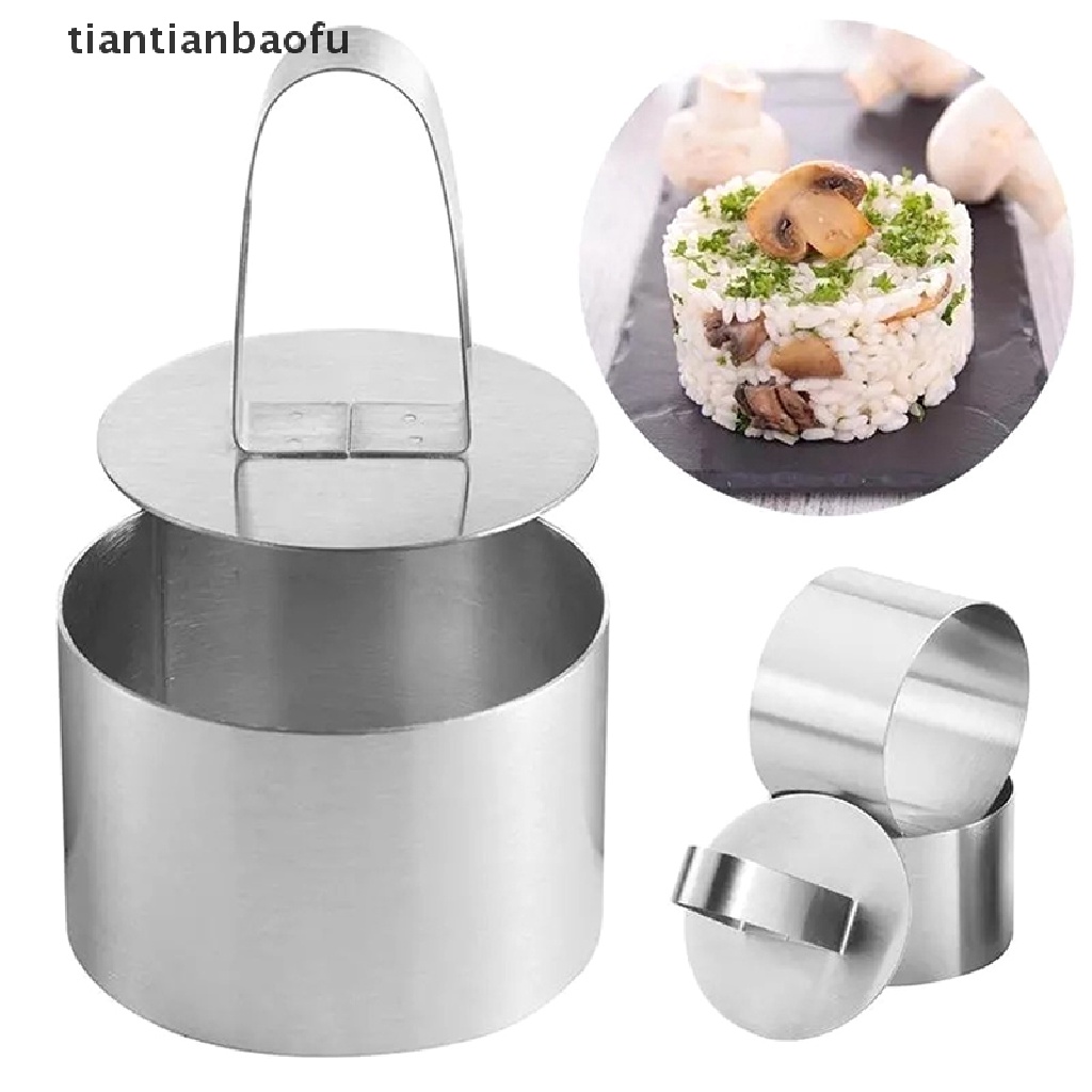 [tiantianbaofu] 1pc Cetakan Kue Cincin Mousse Stainless Steel Dengan Piring Dorong DIY Kue Baking Tools Butik