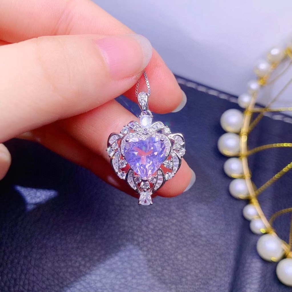 Goldkingdom Aksesoris Perhiasan Fashion Ready Stock Lavender Amethyst Alami Liontin Cinta Kristal Warna Bersih Bagus Seiko Perak Hias Mewah Jepang Dan Korea Selatan.