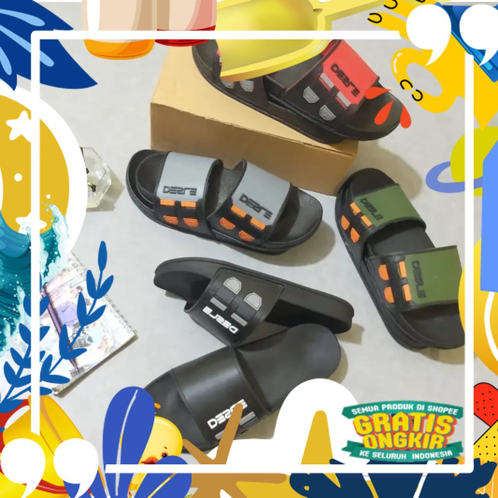 sandal slop pria terbaru desseell/ merah putih biru polos