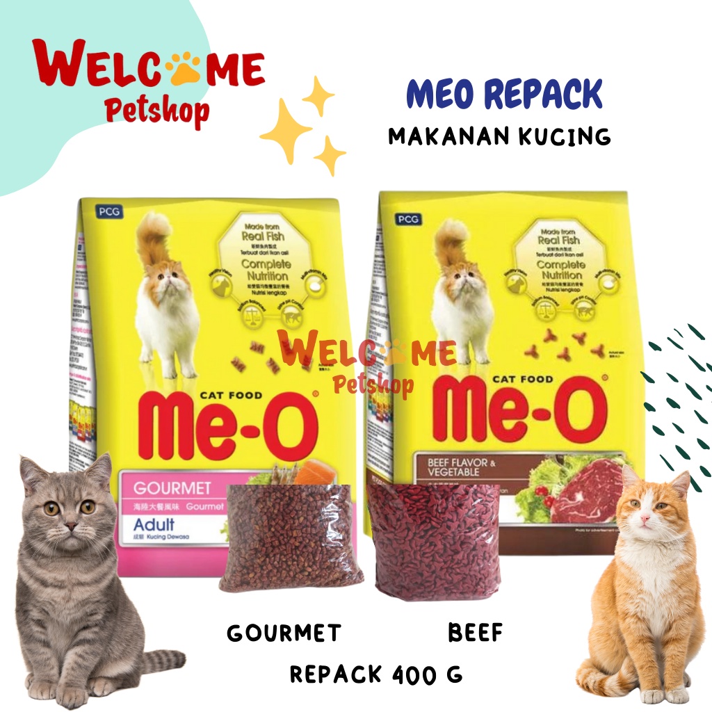 Meo Repack 400g Makanan Kucing All Varian Tuna Salmon Seafood Chicken Adult Pakan Wangi Enak