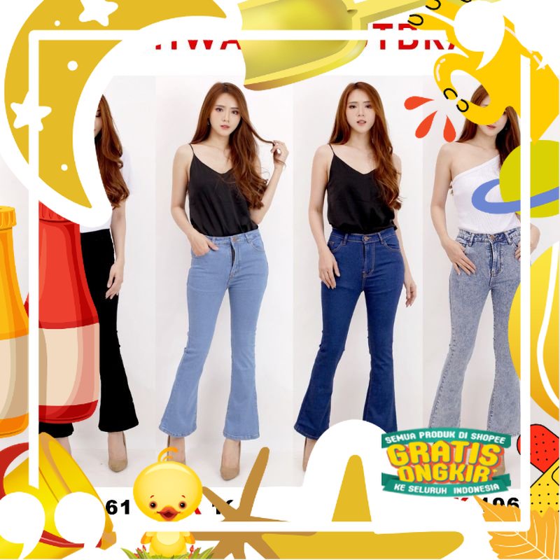 Jsk Jumbo Size 28-38 Celana Cutbray Soft Jeans Model Highwaist Bisa Cod/ hitam oren ungu tosca khaki