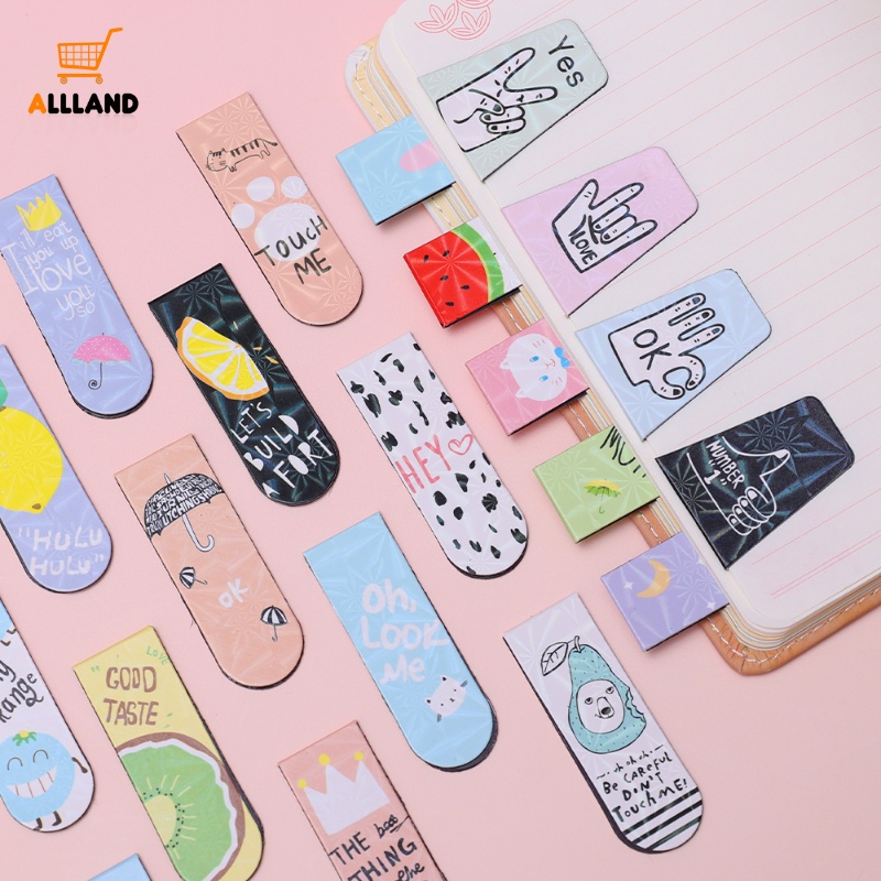 4per6pcs Bookmark Baca Kartun/Memo Label Stiker Pesan Kulkas/Alat Tulis Bahan Sekolah Kantor Supply