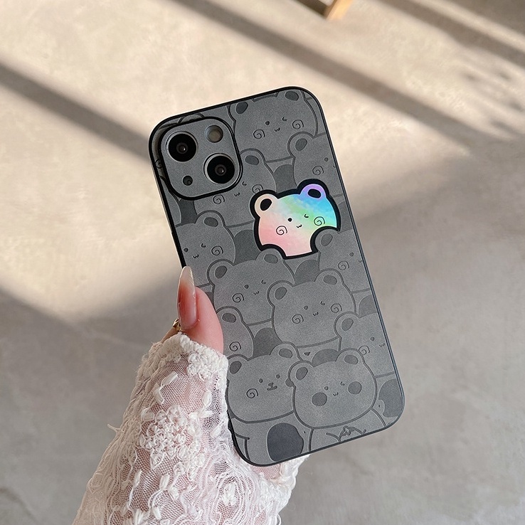 【Gradient Laser】So Cute Little Bear Case IPhone 11 12 13 14 Pro Max X XR XS MAX 14 Plus Protect Case Lovely Gray Brown Bears