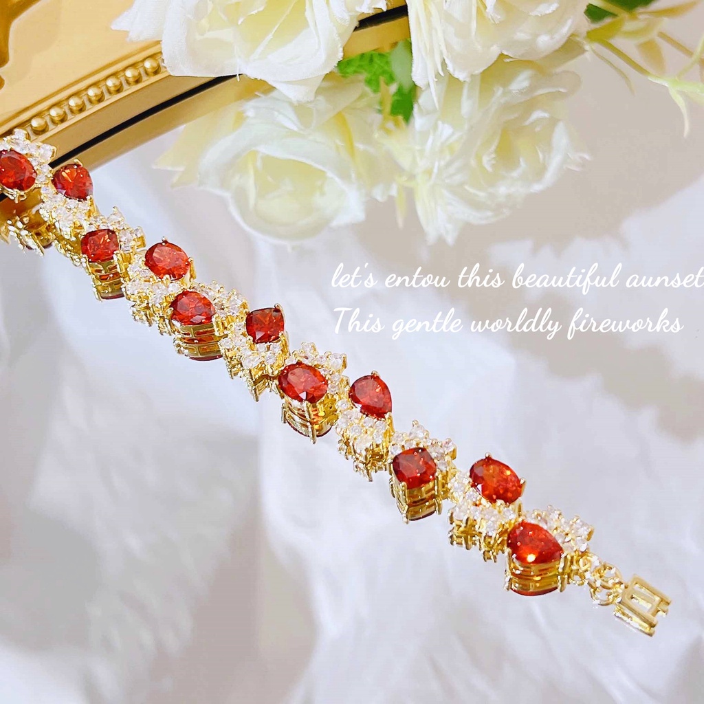 Goldkingdom Aksesoris Perhiasan Fashion Ready Stock Jewelry Sunset Fanta Gelang Berlian Sedikit Bertatahkan Berlian Adjustable Berlian Merah Gelang Perempuan