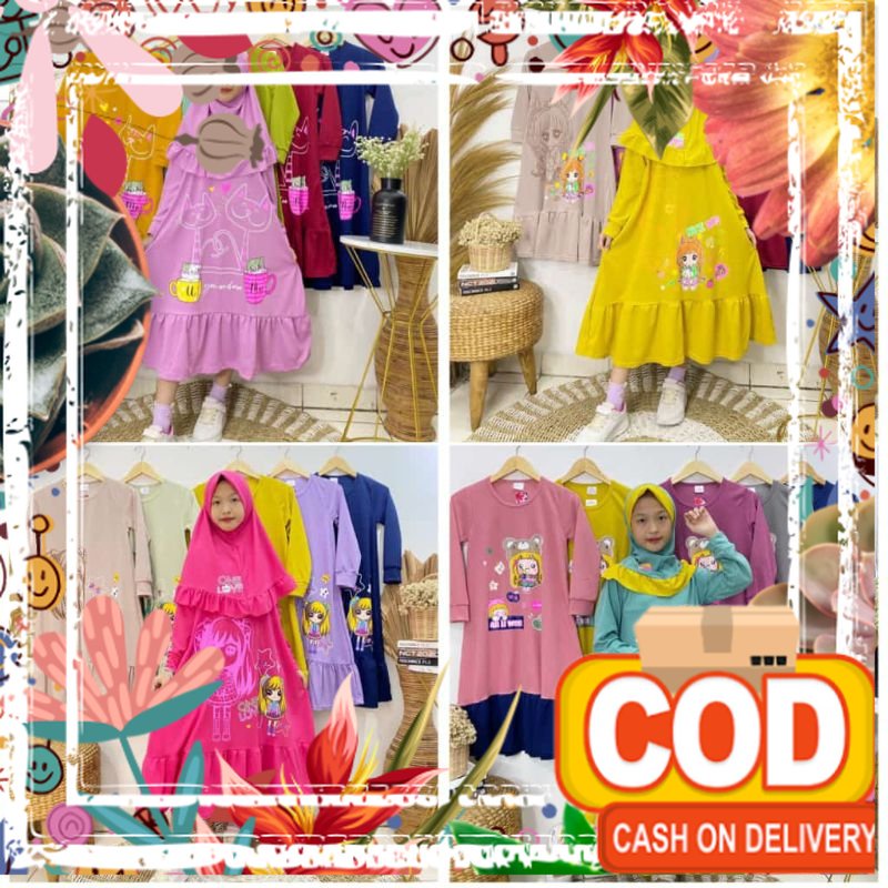 [GROSIR] LATIN GAMIS ANAK + HIJAB SIZE 2-4 TAHUN / jotol hijau botol