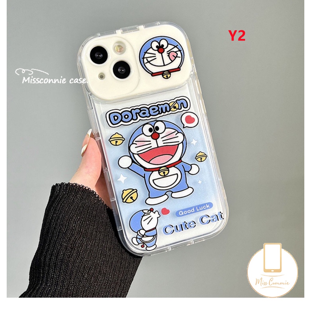 IPHONE Lovely Creative Flip Make Up Mirror Case Kompatibel Untuk Iphone11 14 13 12 Pro MAX XR 7 8 14 Plus X XS MAX SE 2020 Lucu Kartun Kucing Doraemon Casing Shockproof Lembut TPU Phone Cover