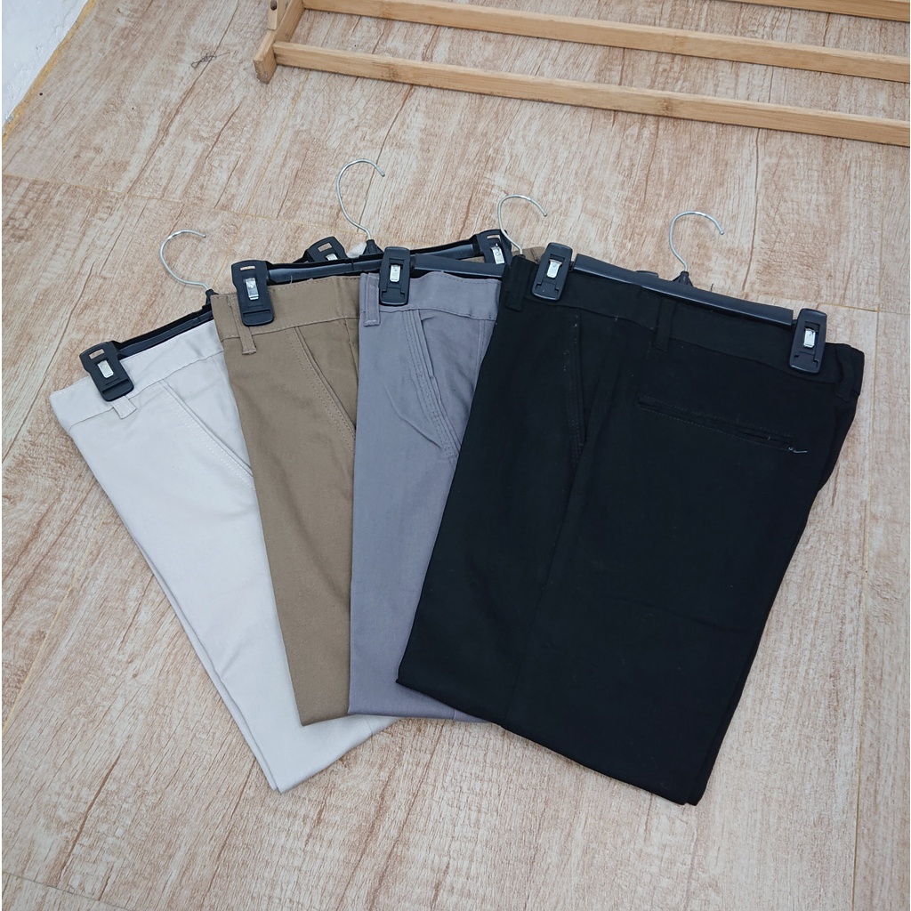 CELANA CHINO Panjang Pria Slimfit Santai Casual Formal Hitam Abu Cream Mocca Size 27-32