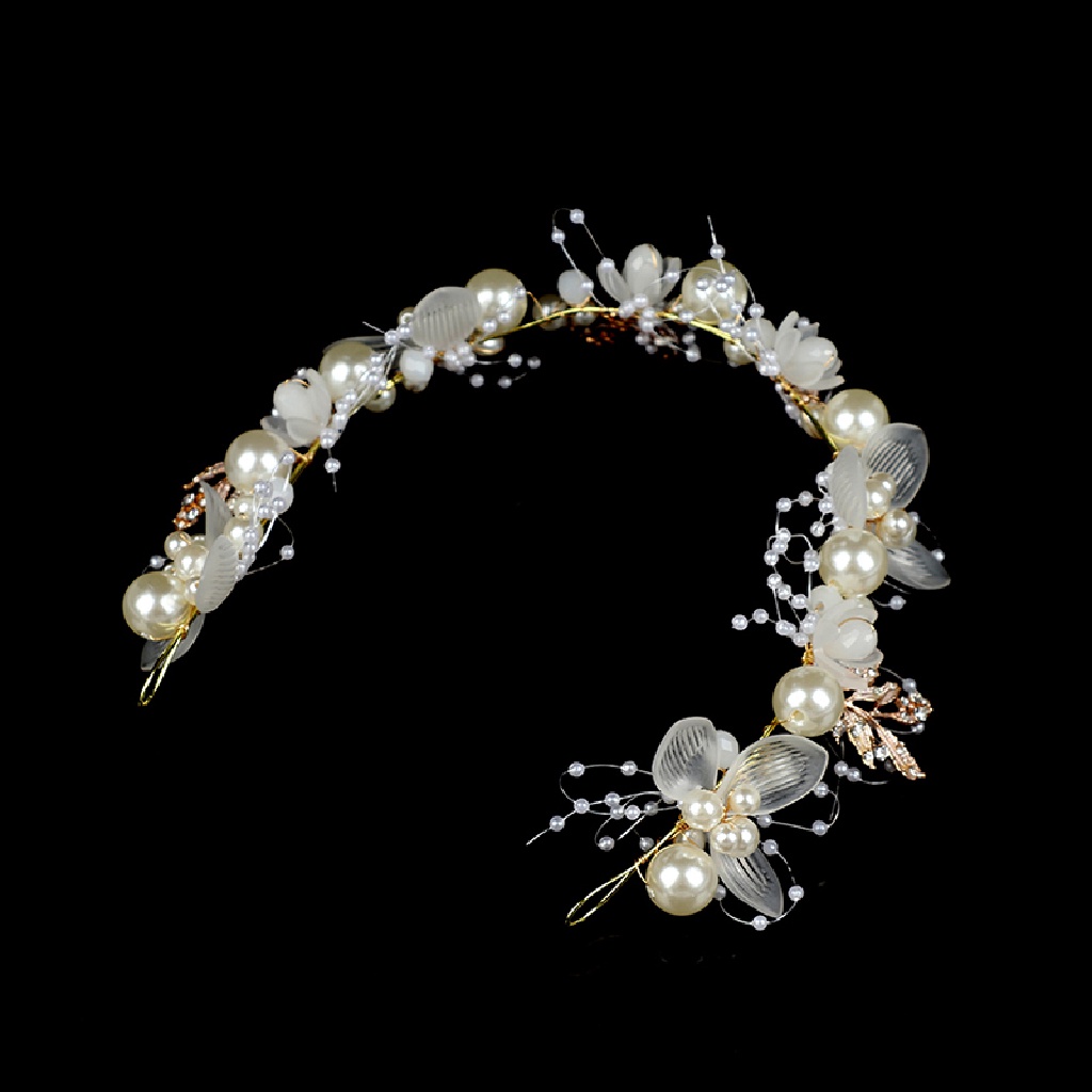 (hot) Bando Pengantin Perempuan Elegan Imitated Pearl Hiasan Kepala Bunga Garland//