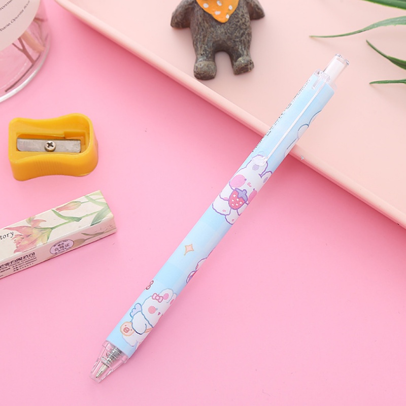 Perlengkapan Alat Tulis Kantor Sekolah Siswa Menulis Tanda Tangan Pulpen Kawaii Pola Kelinci Kartun Hewan Lucu Bolpoin 0.5mm Tinta Hitam Press Gel Pen