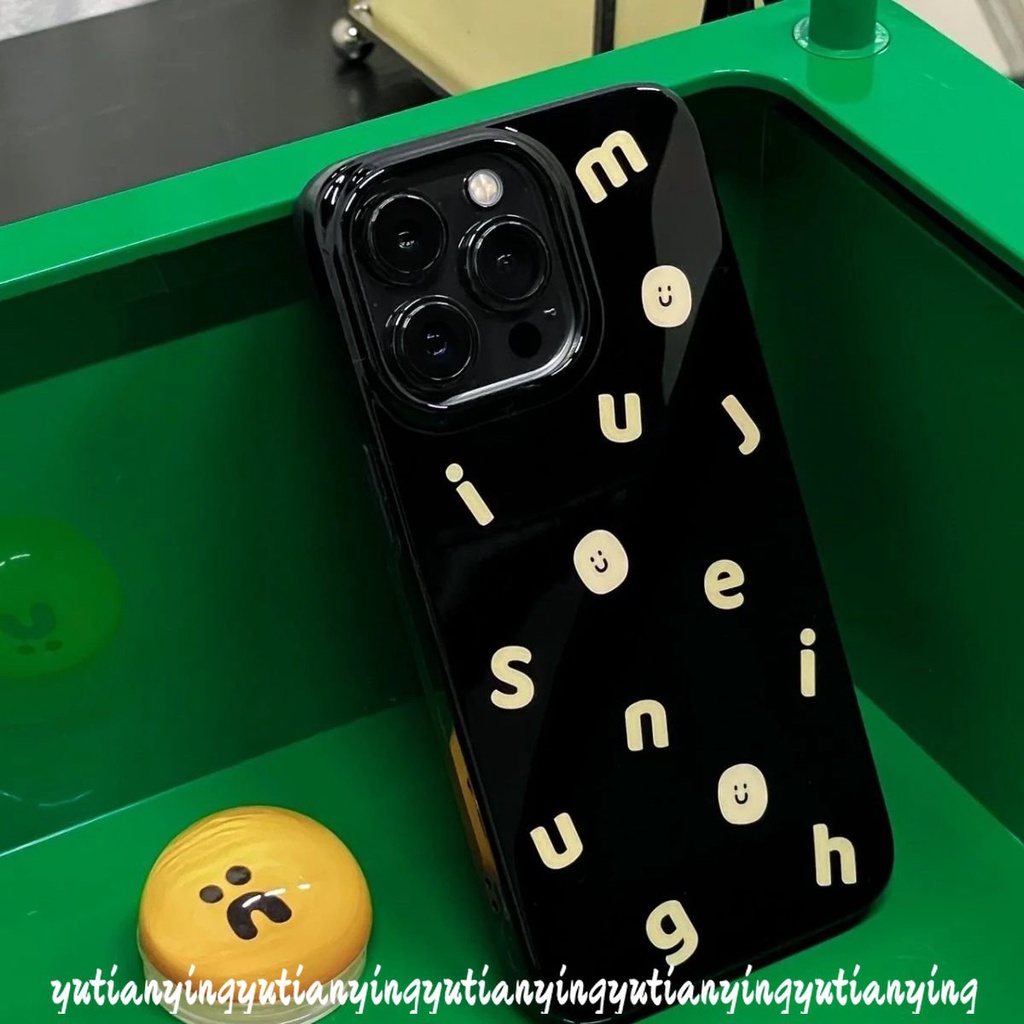 IPHONE Casing Ponsel Kompatibel Untuk Iphone11 14 13 12 Pro Max 7Plus XR X XS Max 87 Plus SE 2020 Smiley Lucu Ins Fashion Alfabet Sederhana Lembut Tpu Glossy Halus Silicon Back Cover