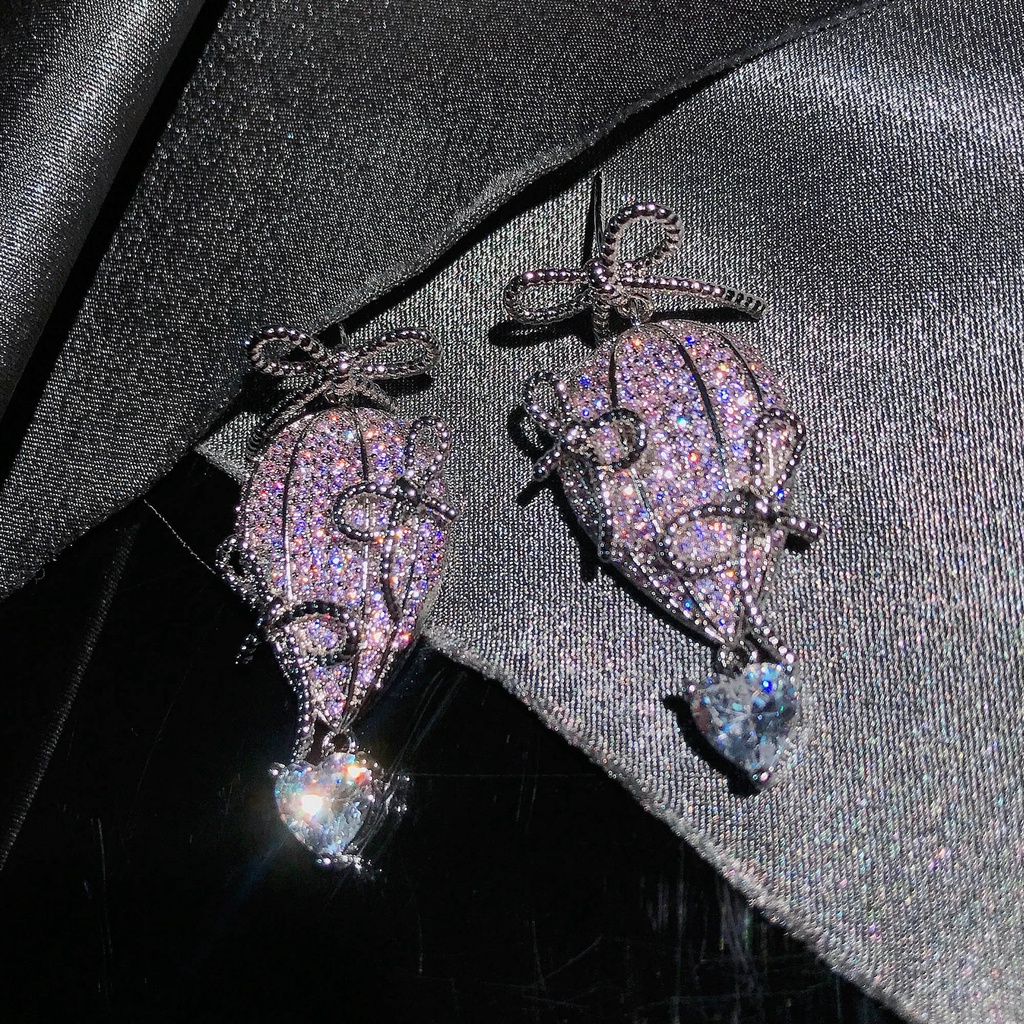 Goldkingdom Fashion Perhiasan Aksesoris Ready Stock Balon Udara Panas Anting Wanita Ins Sederhana Anting Super Peri Desain Busur Merah Muda Berlian Stud Earrings Wanita