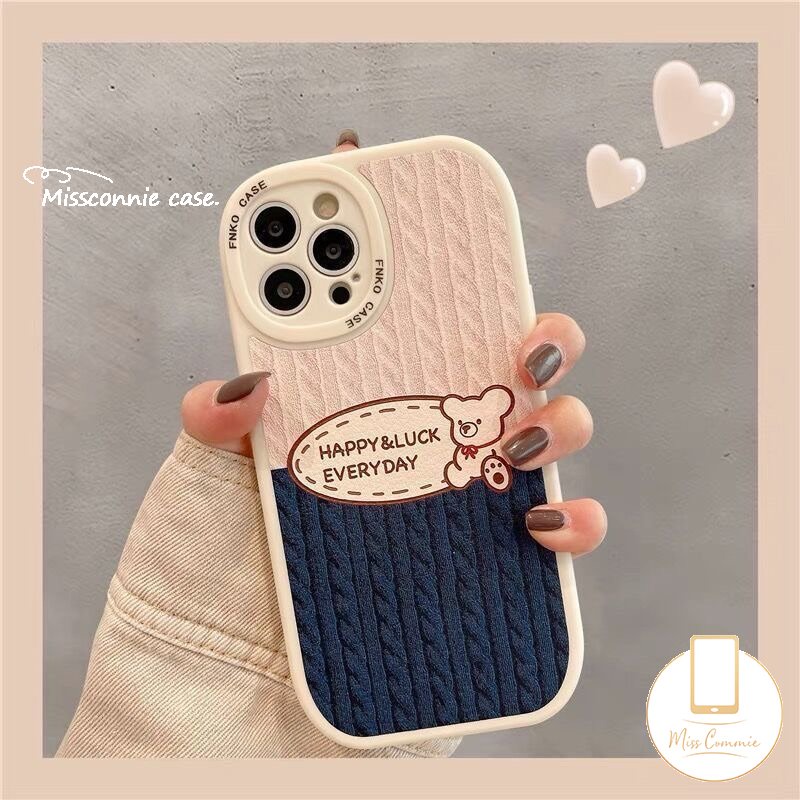 Kartun Case Infinix Smart5 6panas9 11 10 Bermain Hot 10s 10T 11s Hot 10 Lite Note8 Fashion Berlian Kisi Beruang Bahagia Teh Susu Rajut Pola Garis Splicing Soft Cover