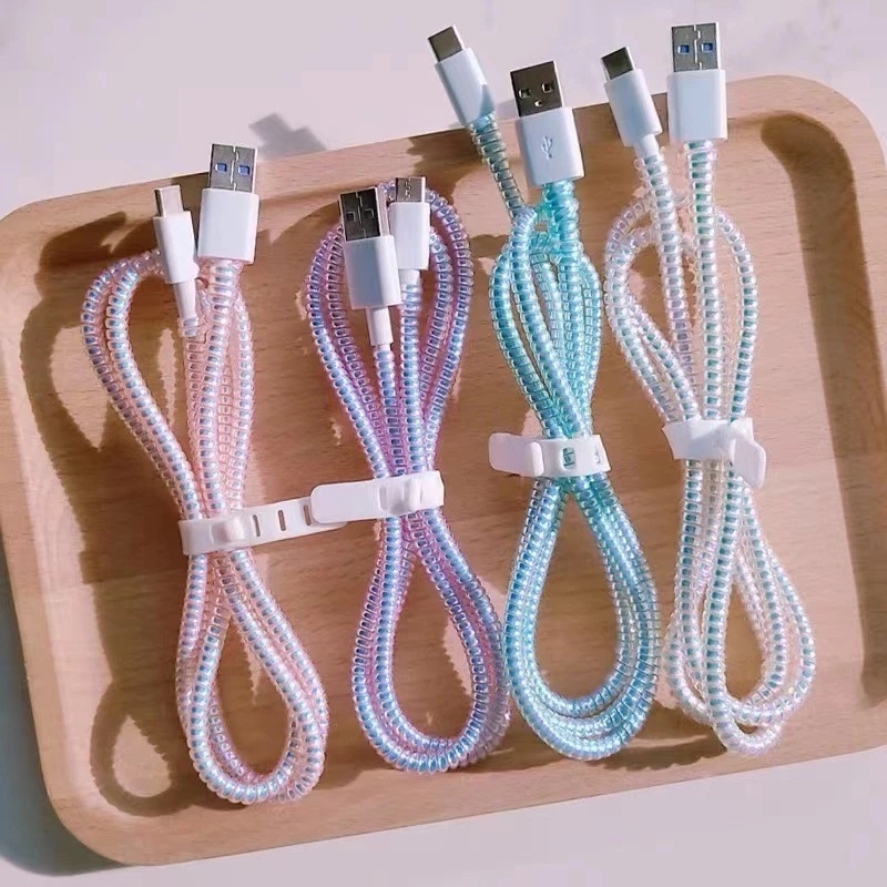 1.4 M Lembut TPU Warna Laser Spiral Pengisian Kabel Pelindung Tali Universal Multicolour Bungkus Data Line Dekorasi Winder Reusable Mobile Phone Cable Line Management Tools