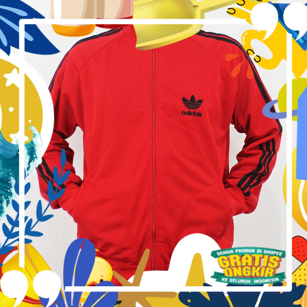 JAKET ADIDAS FIREBIRD MERAH LIST HITAM - JAKET OLAH RAGA - SWEATER TRAINING PRIA - JAKET OUTWEAR/ me