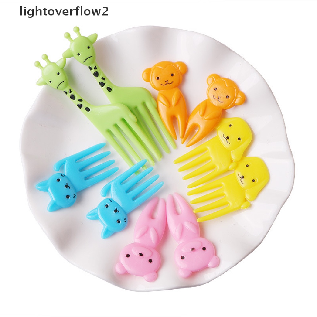 [lightoverflow2] Set 10pcs Cute Animals Food Picks Mini Kartun Tusuk Gigi Garpu Buah Picks [ID]