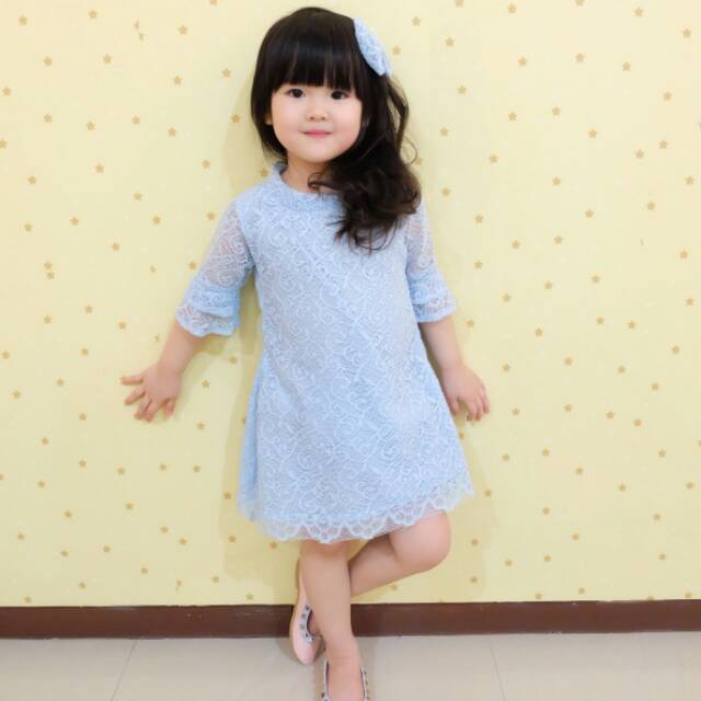 DRESS ARYA BROKAT WARNA BABY BLUE