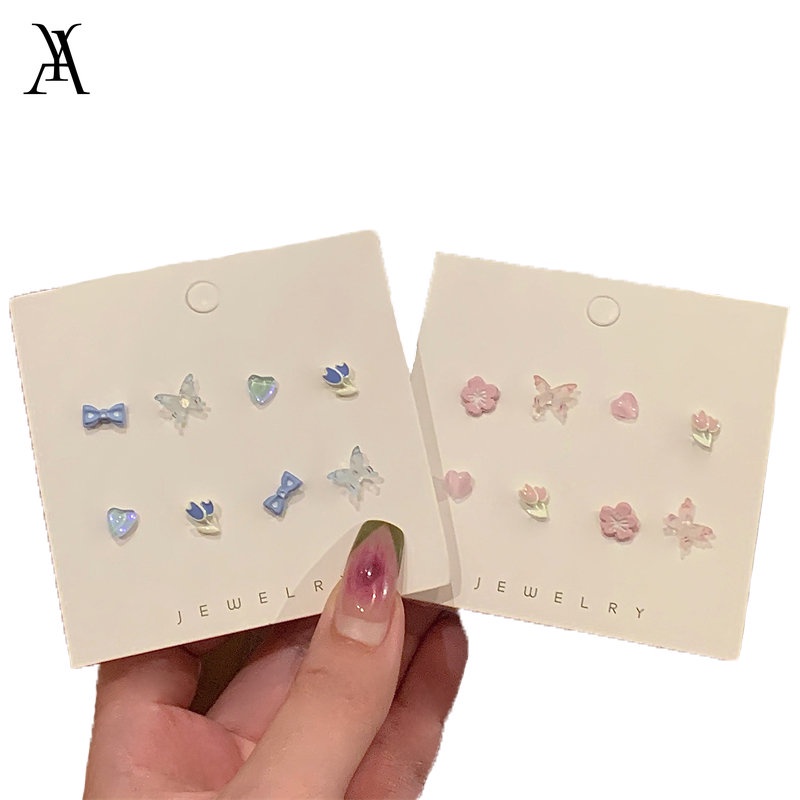 AY(CN) Anting Tusuk Gantung Bahan Sterling Silver 925 Desain Bunga Tulip / Kupu-Kupu Untuk Wanita