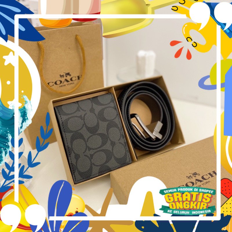 Super Mewah / COACH WALLET & BELT SET PACKAGE / DOMPET PRIA COACH / IKAT PINGGANG PRIA COACH
