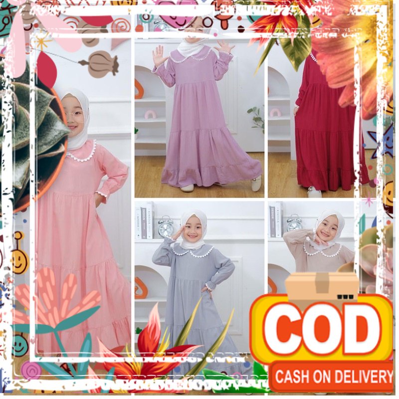 GAMIS ANAK PEREMPUAN USIA 2-10 TAHUN RAYON CRINKLE BAJU MUSLIM ANAK - GAMIS AISHA / jotol hijau boto