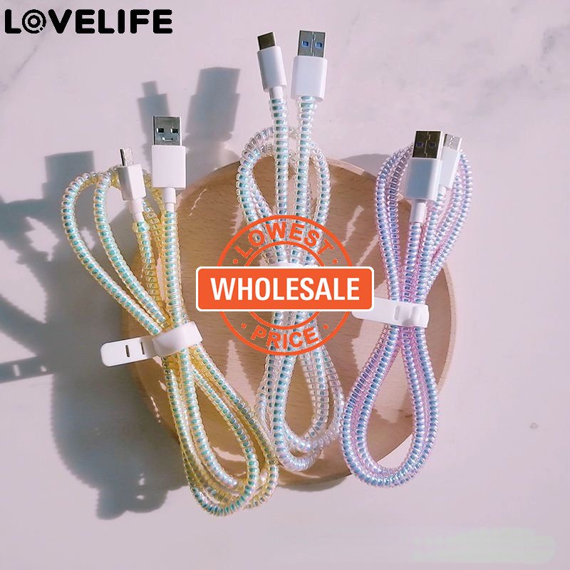 [Harga Grosir] 1.4m Spiral TPU Pelindung Soft Cord Laser Kabel Data Perlindungan Cord Anti Jembatan Penutup Kabel Cas Universal Telepon Kabel Winder