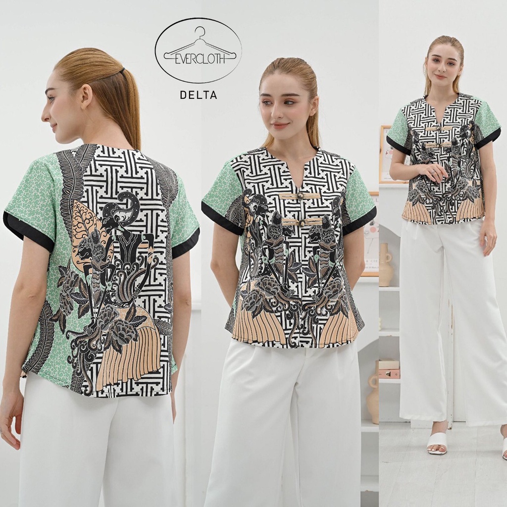 Evercloth Delta Blouse Wanita Atasan Wanita Blouse Batik Wanita Lengan Pendek