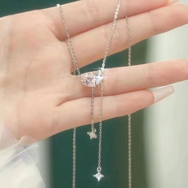 Fashion Alloy Rhinestone Water Drop Geometric Necklace for Girl