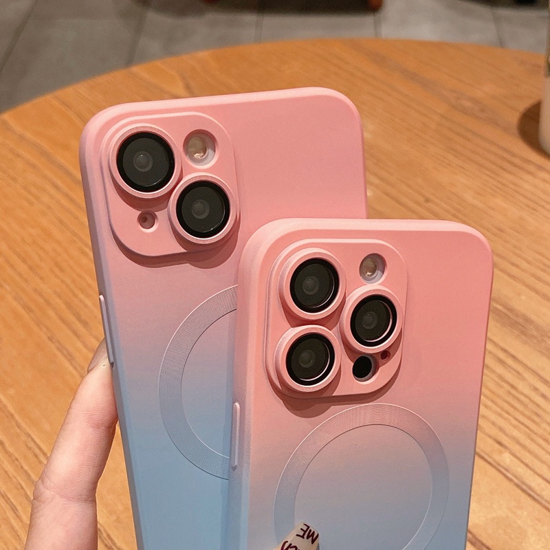 Wireless Magnetic Case Untuk iPhone 11- 14ProMax Dengan Lensa Kamera Film Pelindung12 13 Pro Max Matte Anti-Sidik Jari Persegi Tepi Lurus Soft Case