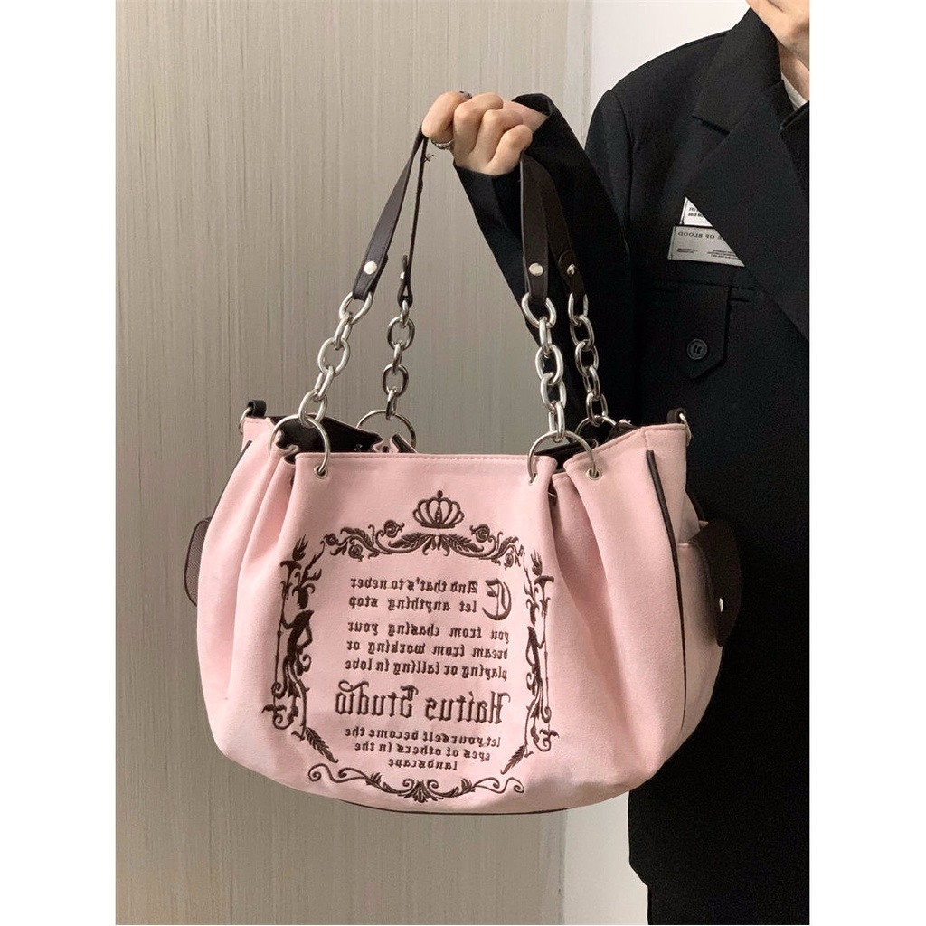 Sera Kapasitas Besar Seni Retro Gothic Rantai Tote Tas Wanita 2023 Baru Fashion Lembut Messenger Tas Labu