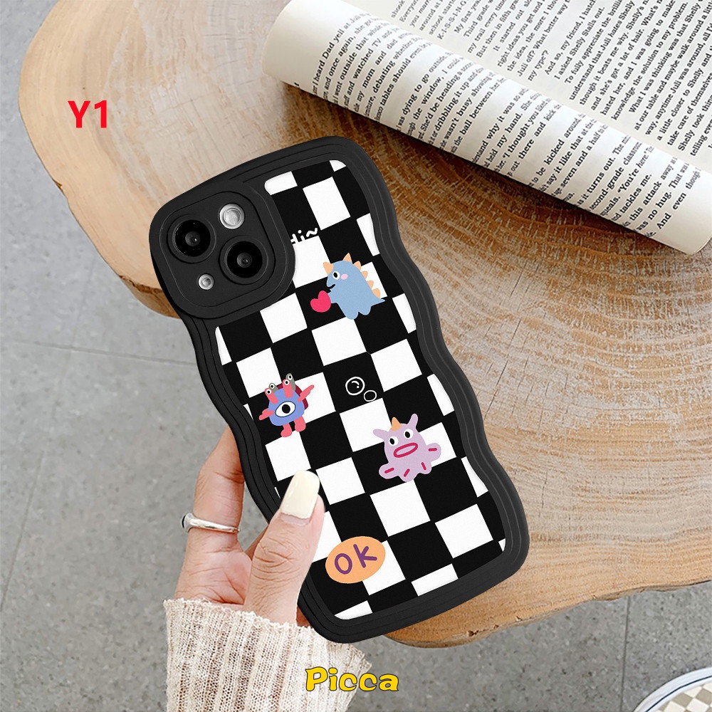 Infinix Smart6 5 4 Plus Hot10 9 8 11 10T Main 12 Pro Hot 10s 11s NFC 10Lite 11s 12i 20 20s Note8 12 G96 10Pro 12Pro 12 2023 Monster Kecil Papan Catur Diamond Wavy Edge Case