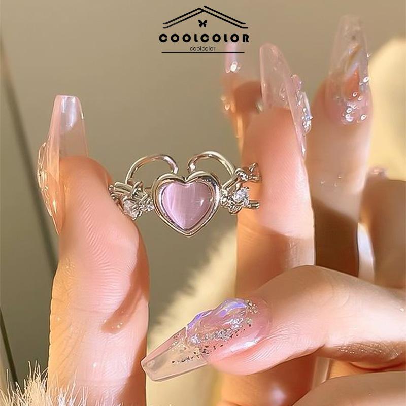 COD❤️Rasa Desain Pink Love Thorn Opal Zirkon Cincin  Wanita Cincin Fashion Keren Manis- cl