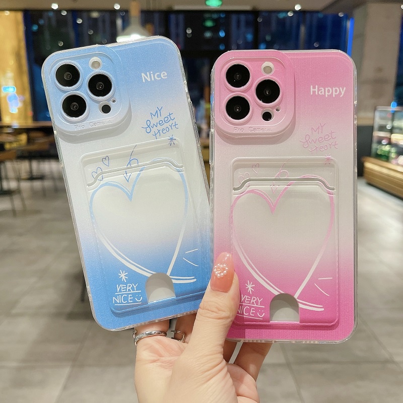 IPHONE Case Pelindung Handphone Iphone14 Segar Kecil love pink Biru13 12 11 pro max xr xsmax plug-in case Transparan Paket Lengkap