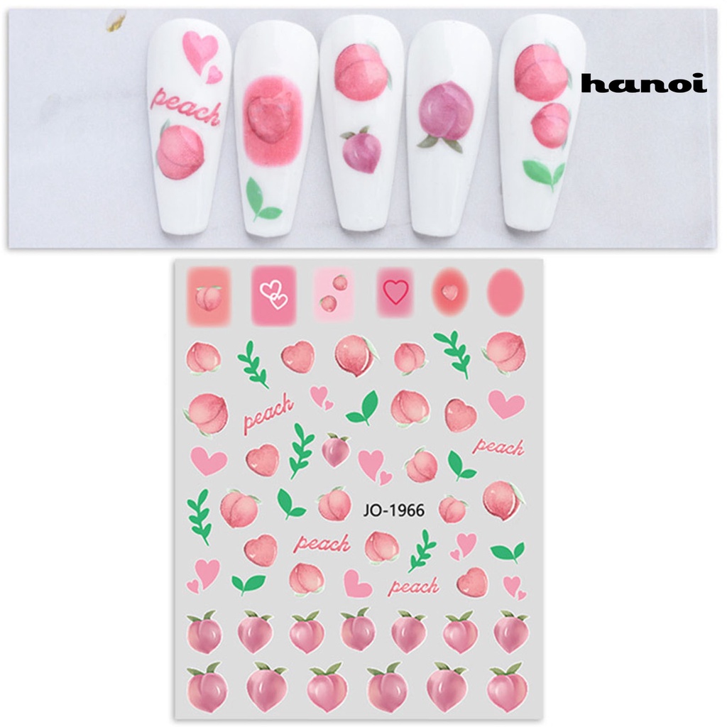 Hi Stiker Kuku Pola Indah Warna Vibrant Perekat Diri Ultra-Tipis Kuat Lengket Dekoratif 6gaya Strawberry Cherry Buah Bertema Nail Art Decal Perlengkapan Kuku