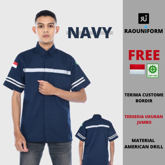 Terlaris Atasan Wearpack Lengan Pendek Pria, Seragam Pabrik/Lapangan, Bordir