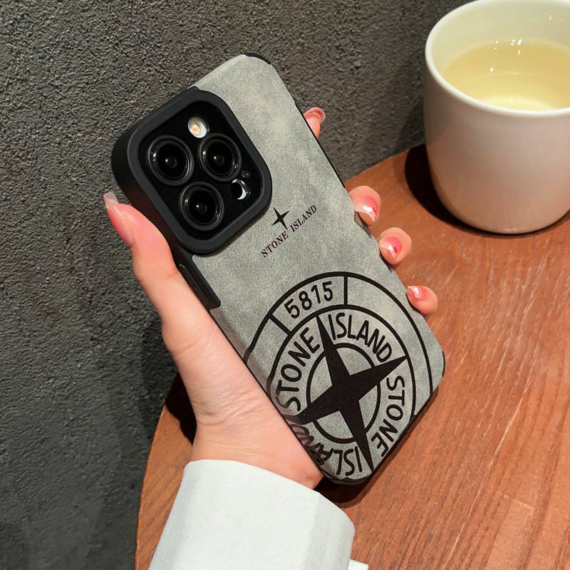 Gray Men's Fashion Retro Leather Soft Case for IPhone 7 Plus 8 Plus X XS XR XS Max 11 13 12 14 PRO Max 14 Plus SE 2020 2022 Luxury Stone Island Man