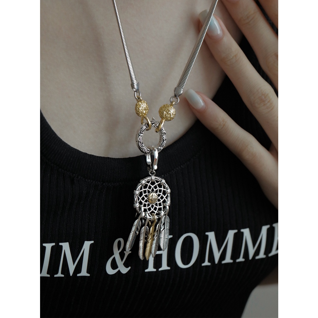 Goldkingdom Aksesoris Perhiasan Fashion Ready Stock Emas Dan Perak Kontras Dream Net Pendant Niche Design Sense Vintage