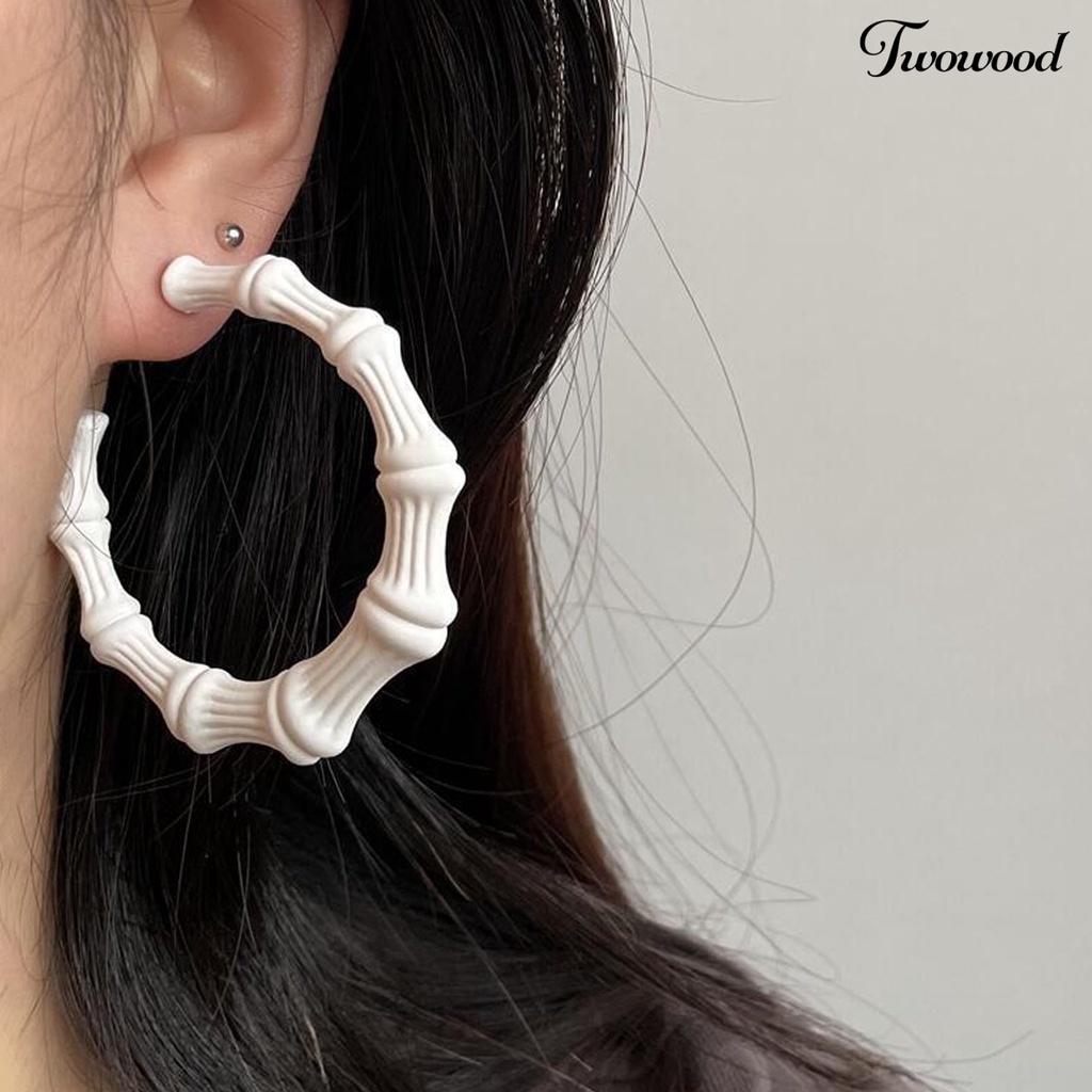 Twowood 1pasang Anting Hoop Geometris Berbentuk C Tindik Cat ing Liontin Berdandan Tahan Luntur Anting Hoop Lingkaran Bambu Besar Untuk Kehidupan Sehari-Hari