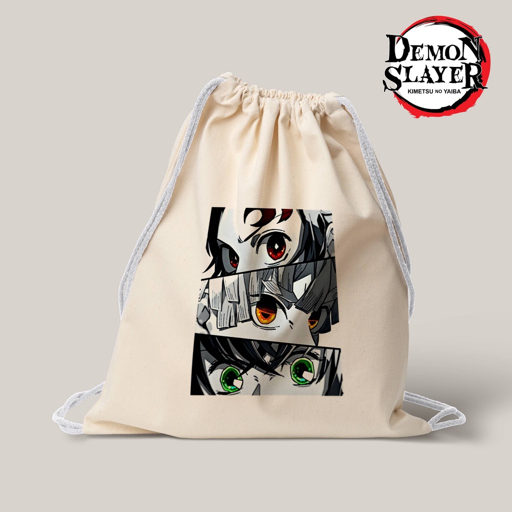 Stringbag Anime Demon slayar kimetsu no yaiba tanjiro zenitsu inosuke tas serut canvas premium tas string bag totebag