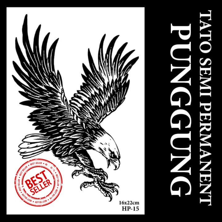 HM -Stiker tato temporer semi permanen Motif Punggung Burung Elang HP-15