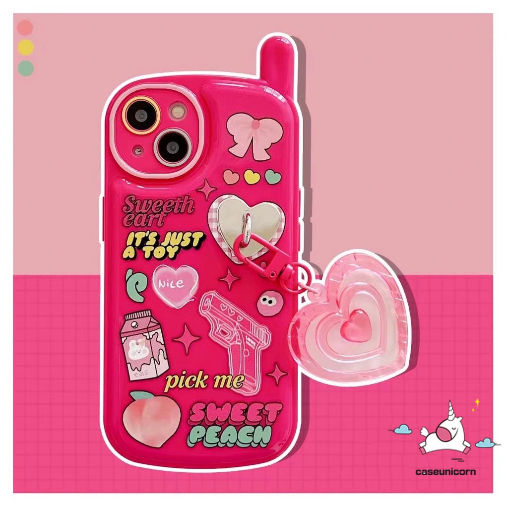 IPHONE Casing Bentuk Ponsel Ponsel Retro Personal Kompatibel Untuk Iphone11 14 13 12 Pro Max7 8 Plus XR X XS MAX SE Kartun Graffiti Stiker Soft Cover Dengan Hiasan Liontin Cinta Hati