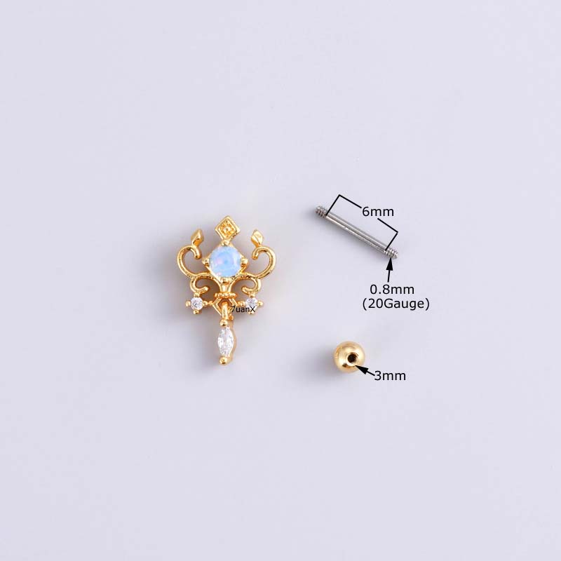 1biji Baru Mata Cross Bentuk Bunga Tulang Rawan Tragus Rook Pinna Helix Piercing 20gauge Stud Earring Stainless Steel Dengan Zircon