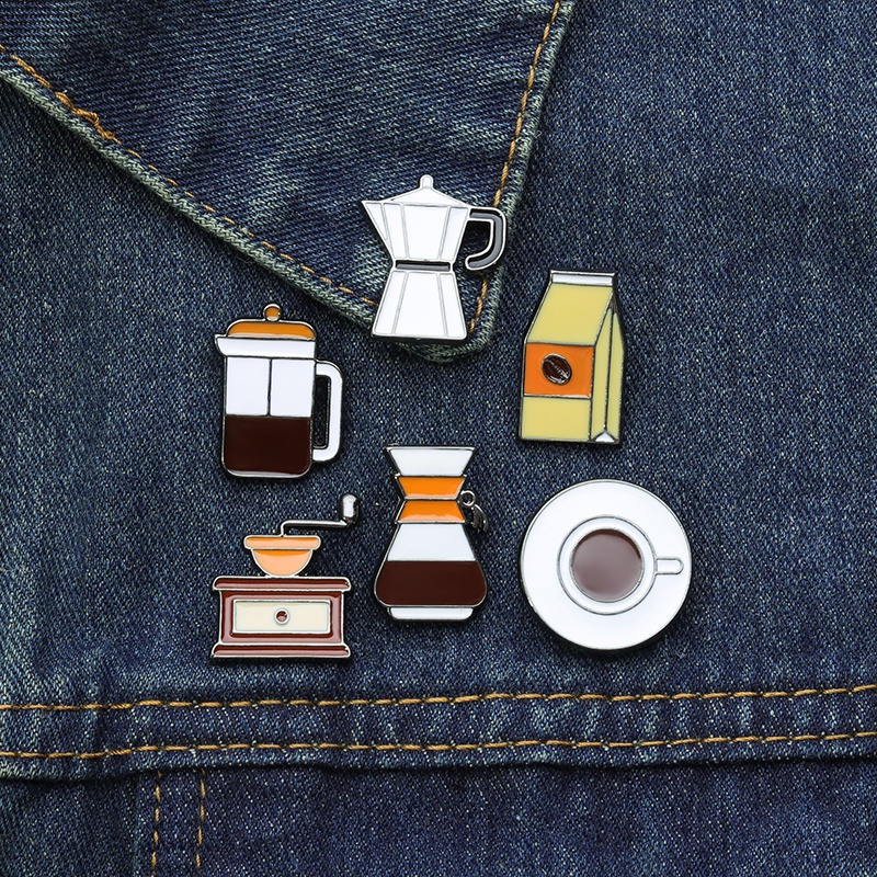 Coffee Series Enamel Pin Teko Kopi Cangkir Bros Lencana Tas Pakaian Lapel Pin Kartun Perhiasan Vintage Untuk Teman