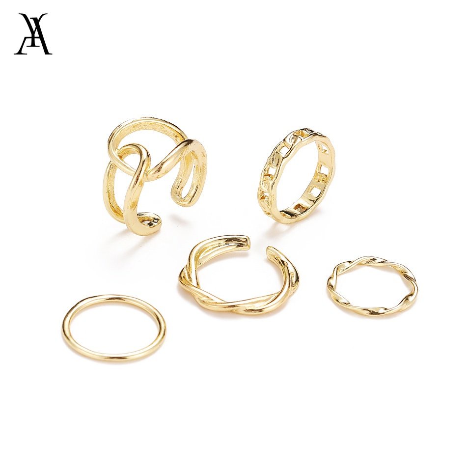 AY(CN) 5pcs / Set Cincin Warna Emas Untuk Wanita